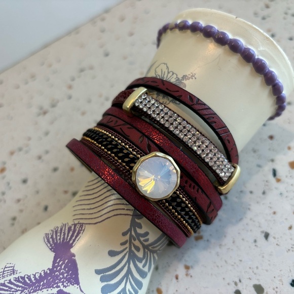 Red Multi Layered Wrap‎ Crystal Cuff Bracelet - Picture 9 of 13